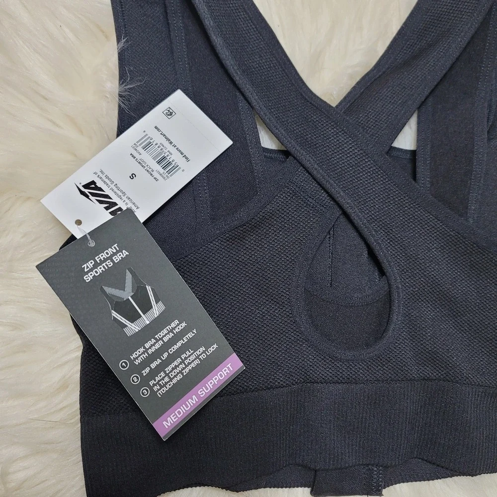 NWT Avia Sports Bra Sz S Womens Zip Front Black Moisture Wicking Athleisure